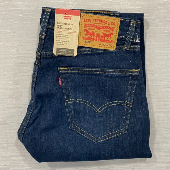 Levi's 505 Jeans Mens 30 x 32 Straight Leg Regular Fit Dark Wash Denim Pants - Picture 4 of 16